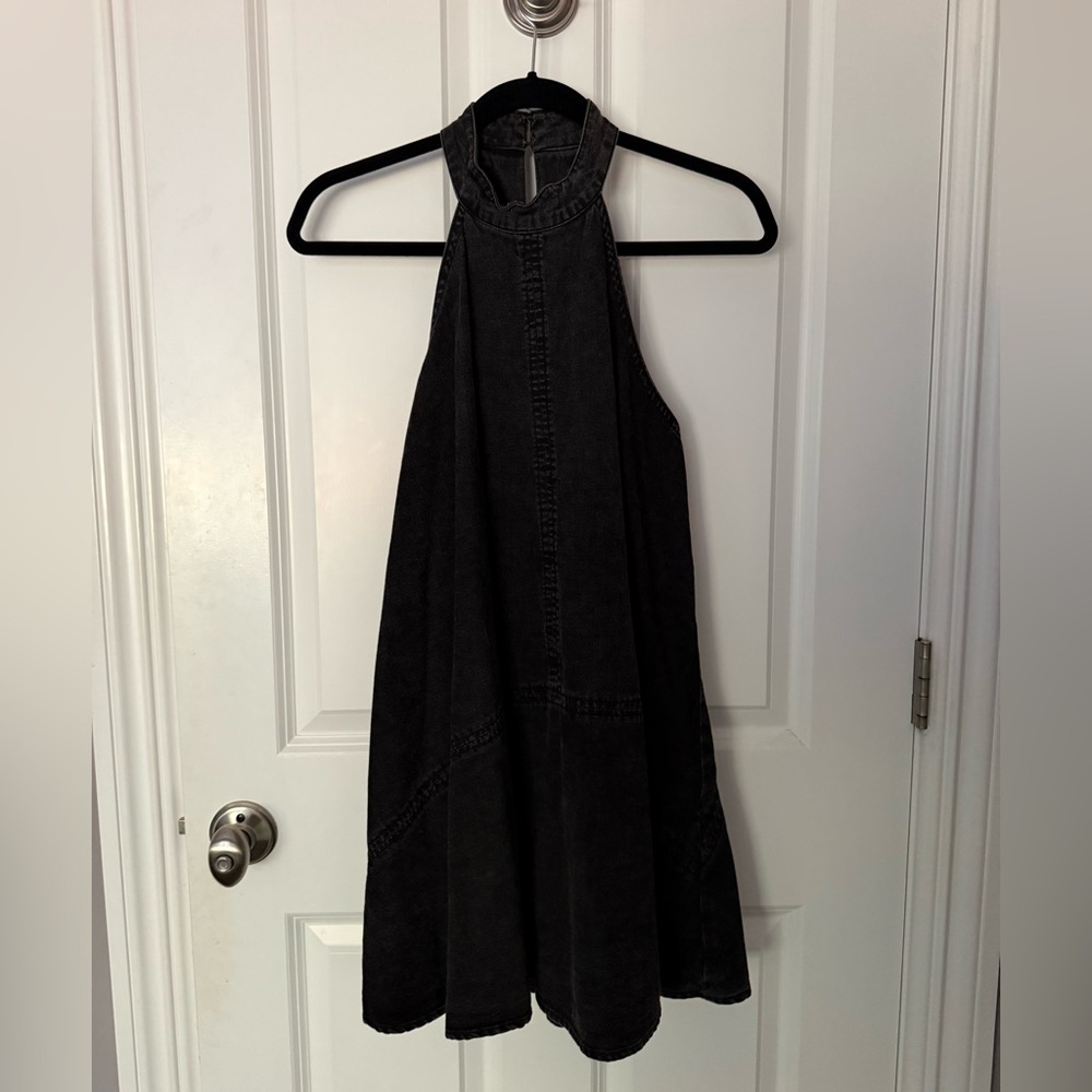 Free People | Halter Black Denim Dress